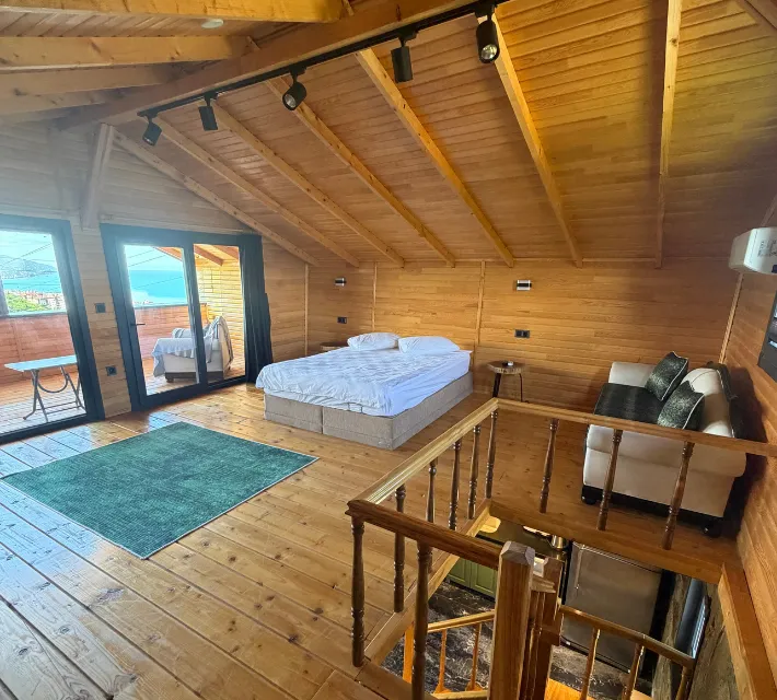 Trabzon bungalov taş ev yatak odası